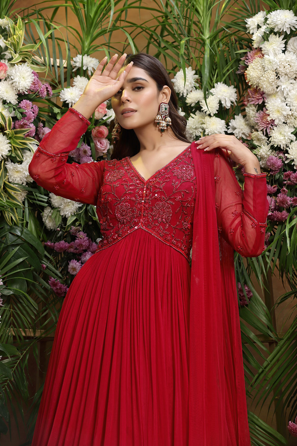 Buy Red Wrinkle Crepe Gown Online – Vasansi Jaipur